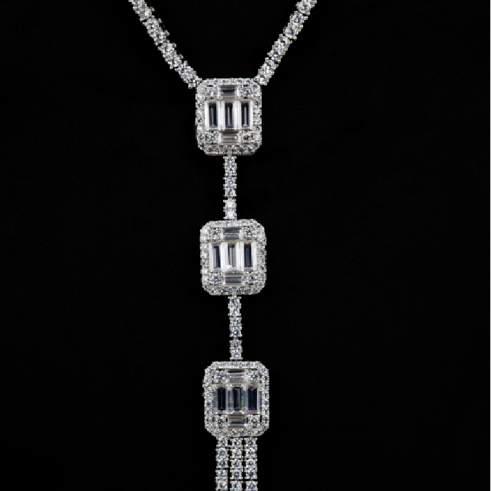 Modern Baguette-Cut Crystal Tassel Statement Set