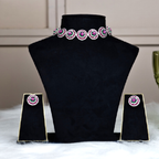 Elegant Green & Pink Floral Choker Necklace Set with Matching Earrings