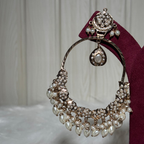 Ivory Pearl Polki Hoop Earrings with Floral Stud