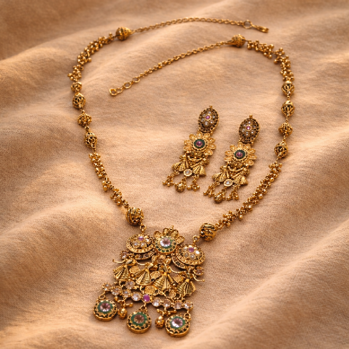 Antique Temple Charm Necklace Set by Noore by Neetu Kaushal