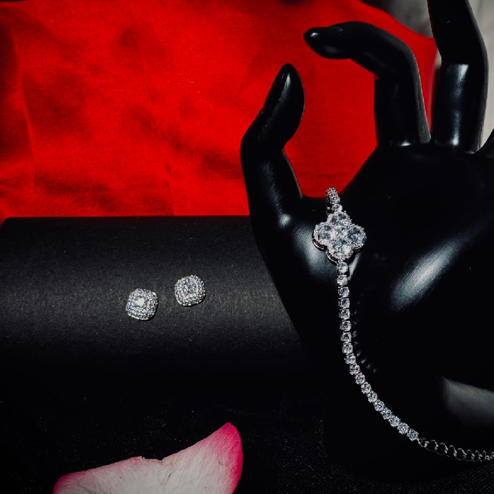 Luxury Crystal Studs & Statement Bracelet Combo