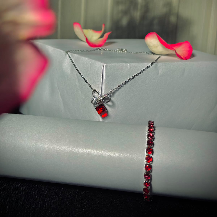 Ruby Glow Pendant & Crystal Bracelet Combo