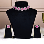 Elegant Pink Floral Choker Necklace Set with Matching Earrings