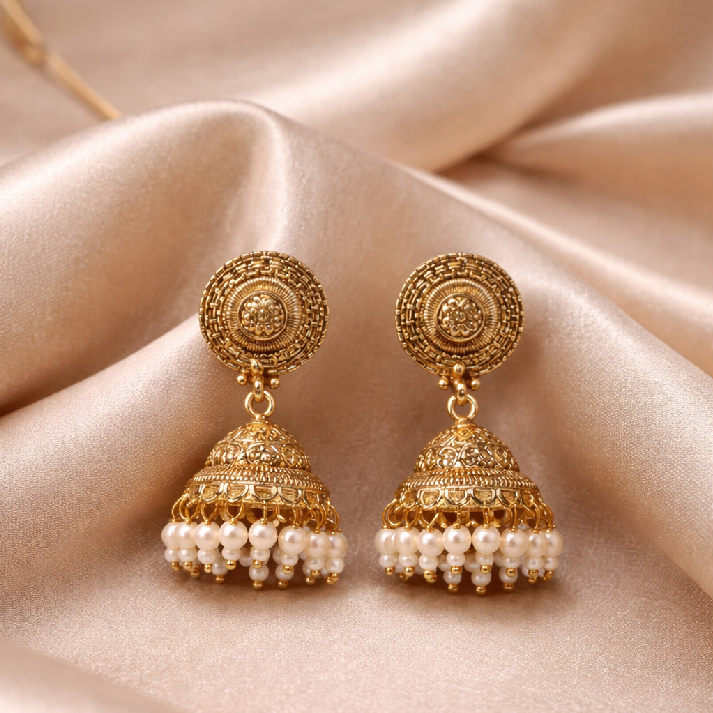 Noore Elegant Gold Layered Pearl Necklace Set
