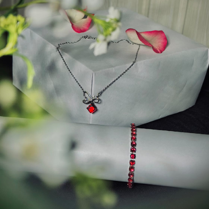 Ruby Glow Pendant & Crystal Bracelet Combo