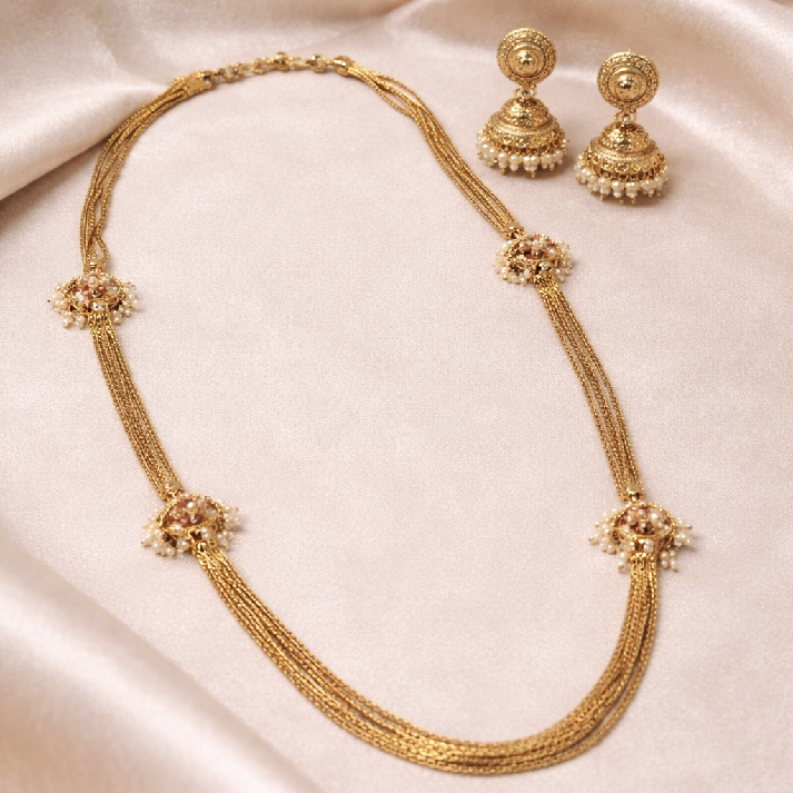 Noore Elegant Gold Layered Pearl Necklace Set
