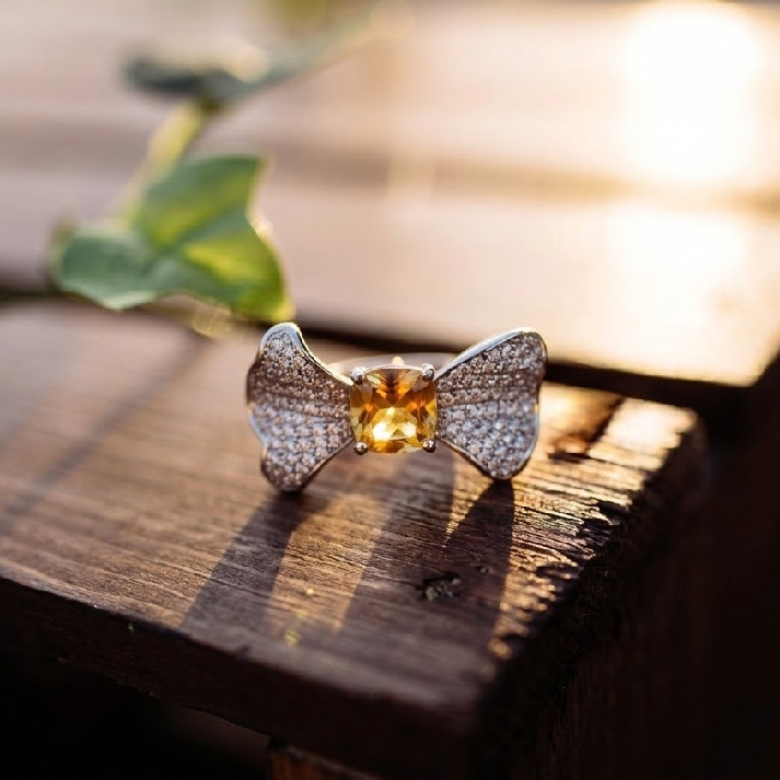 Golden Bow CZ Charm Ring ✨