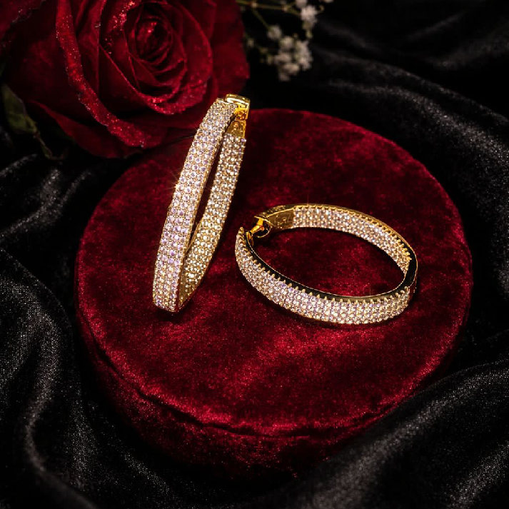 Sparkling Crystal Hoop Earrings – Available in Gold & Silver Colour