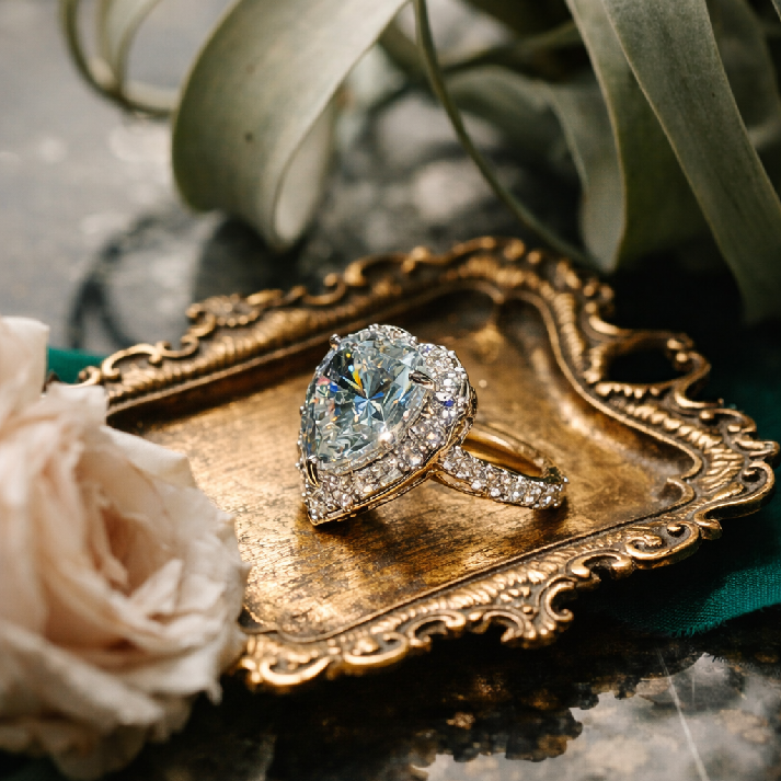 Crystal Teardrop Halo CZ Statement Ring ✨