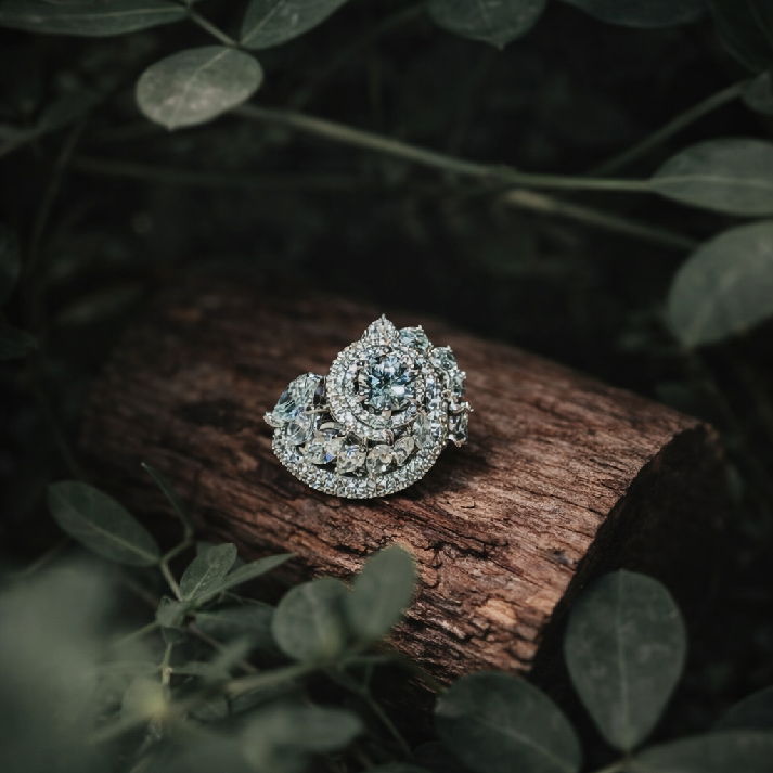 Vintage Floral Halo CZ Statement Ring for Girls ✨