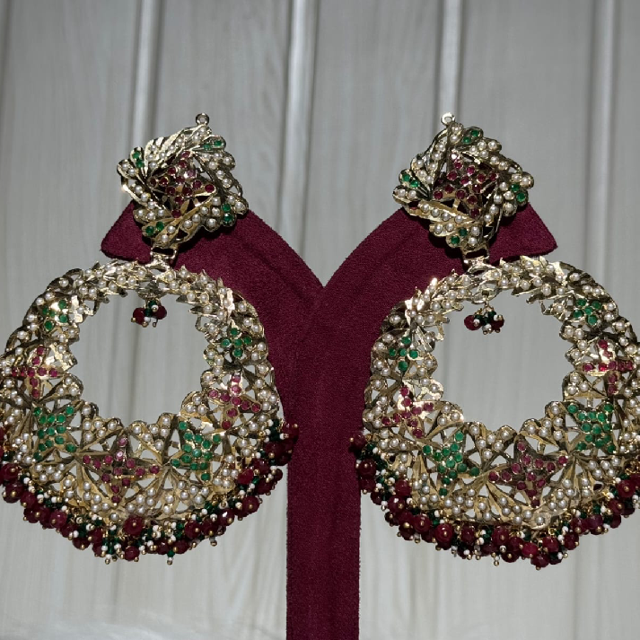 Grand Polki Kundan Chandbali Earrings with Pearl & Bead Detailing