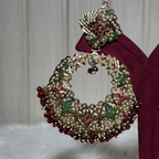 Grand Polki Kundan Chandbali Earrings with Pearl & Bead Detailing