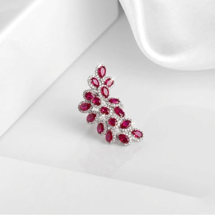 Crimson Cascade CZ Statement Ring – Noore by Neetu Kaushal ✨