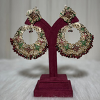 Grand Polki Kundan Chandbali Earrings with Pearl & Bead Detailing
