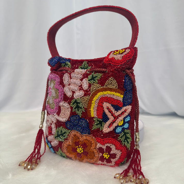 Beaded Floral Potli in Vibrant Red – Noore by Neetu Kaushal