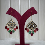 Handcrafted Kundan Mirror Drop Earrings with Multicolor Beads