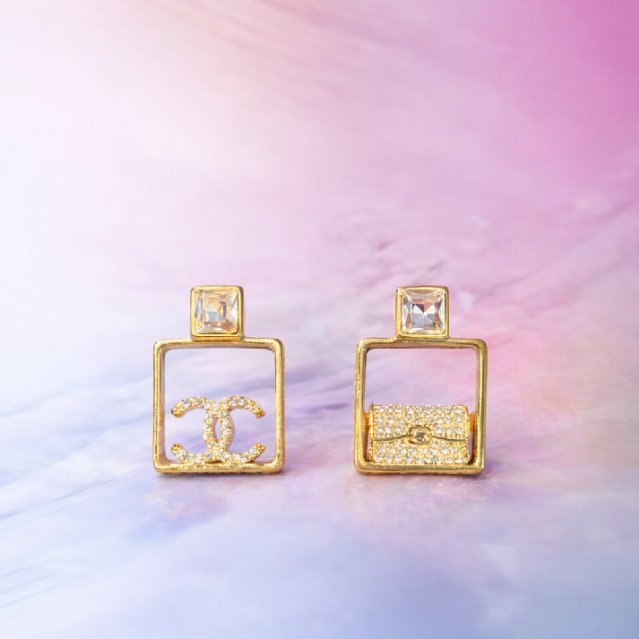 Square Frame Crystal Stud Earrings