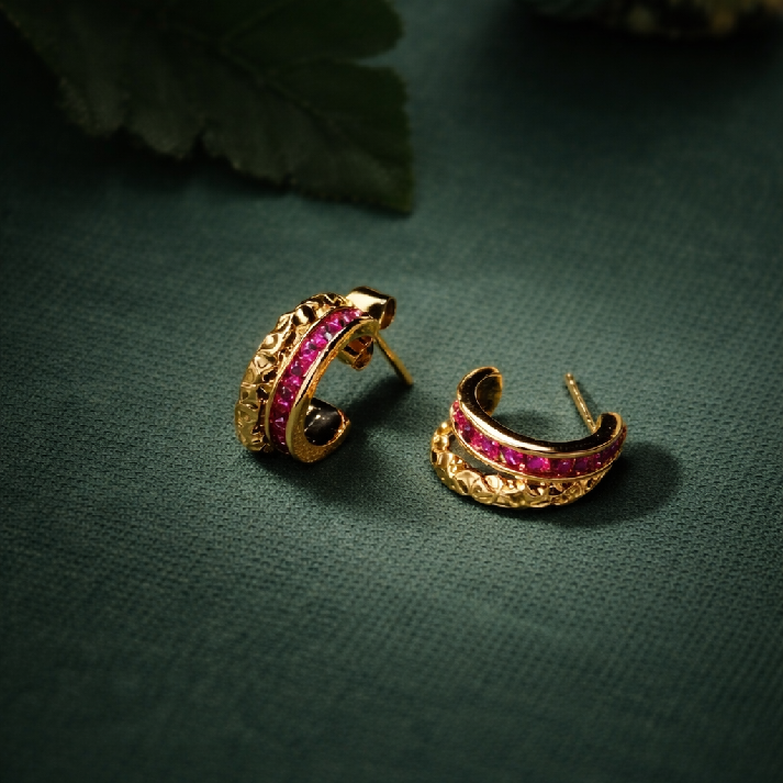 Ruby Radiance Textured Hoop Earrings