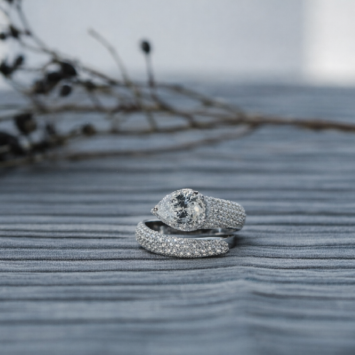 Elegant Pear-Cut CZ Bridal Ring Set for Girls ✨