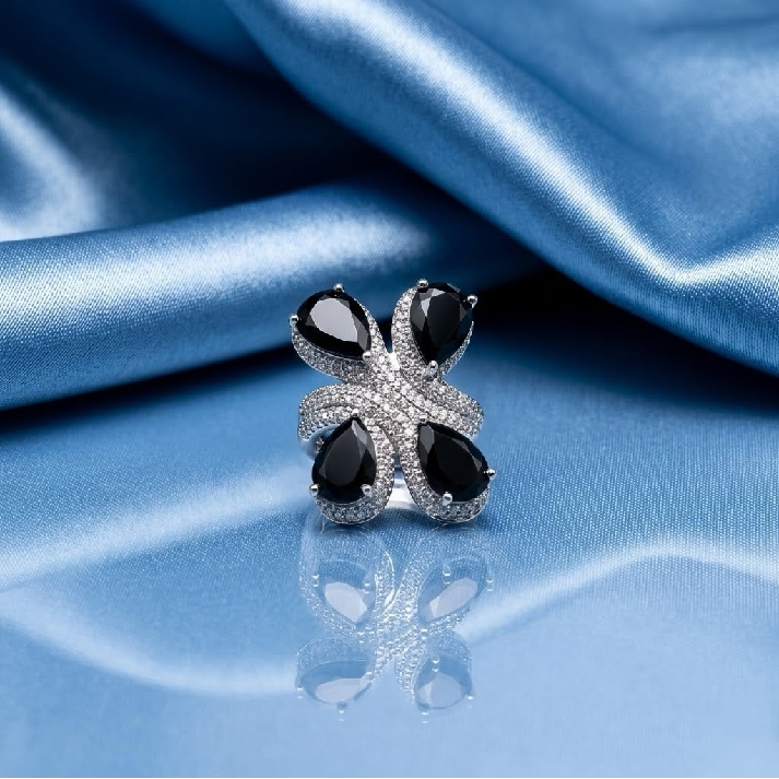 Midnight Bloom CZ Statement Ring – Noore by Neetu Kaushal ✨