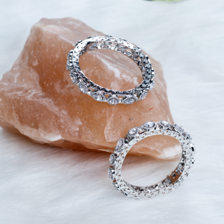 Radiant Silver-Plated Crystal Halo Kada Bangles