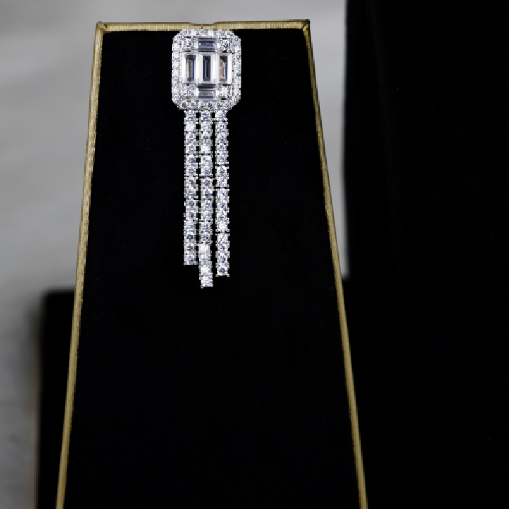 Modern Baguette-Cut Crystal Tassel Statement Set