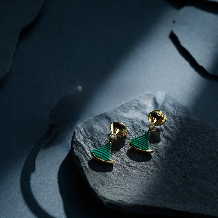 Green Enamel Fan Drop Earrings