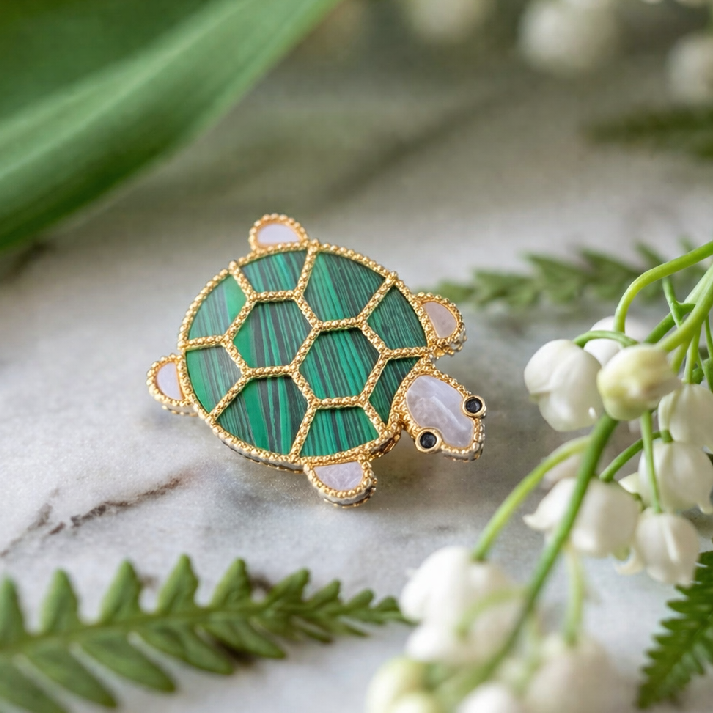 Green Enamel Turtle Brooch