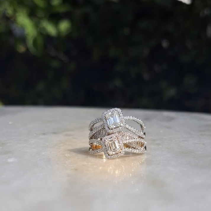 Regal Emerald-Cut CZ Layered Ring – Noore by Neetu Kaushal ✨
