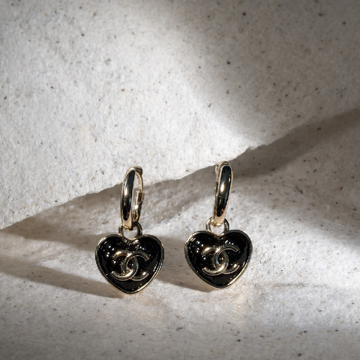 Black Heart Charm Hoop Earrings