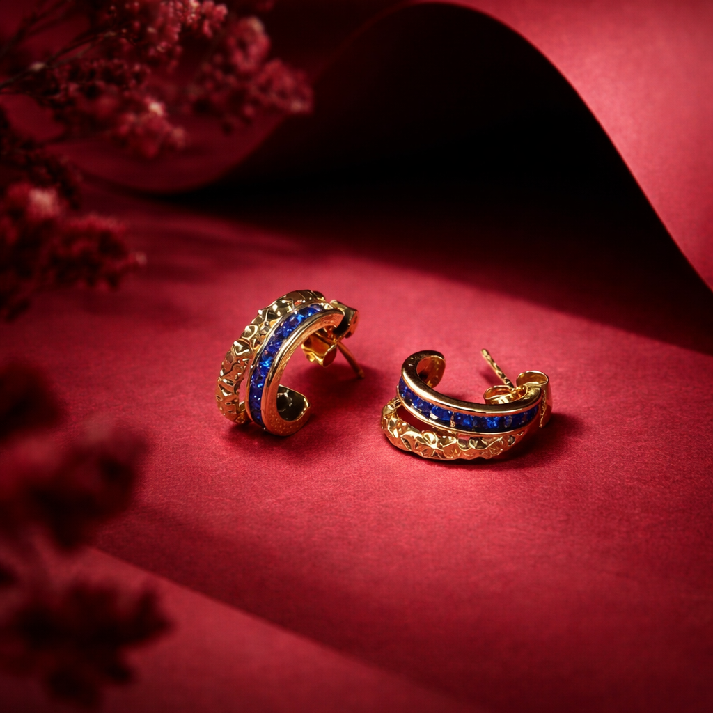 Royal Sapphire Curve Hoop Earrings