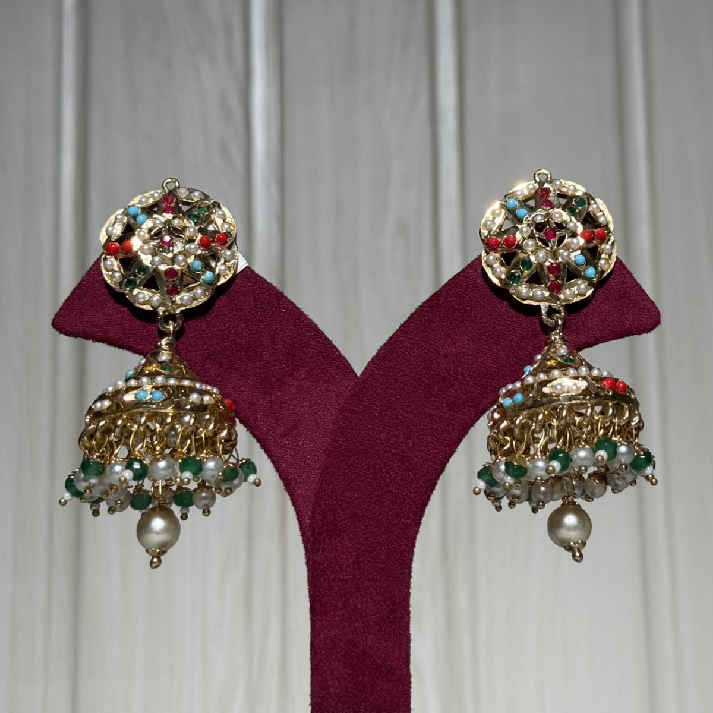 Royal Multicolor Kundan Pearl Jhumka Earrings