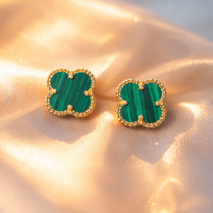 Malachite Clover Stud Earrings