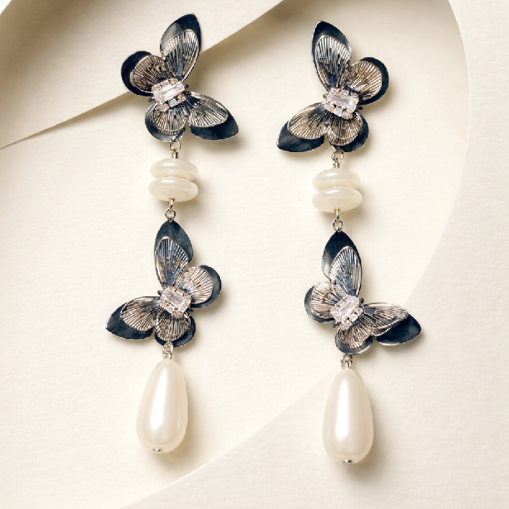 Butterfly Pearl Drop Statement Earrings