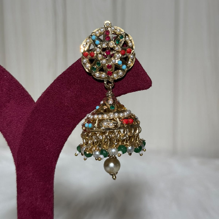 Royal Multicolor Kundan Pearl Jhumka Earrings