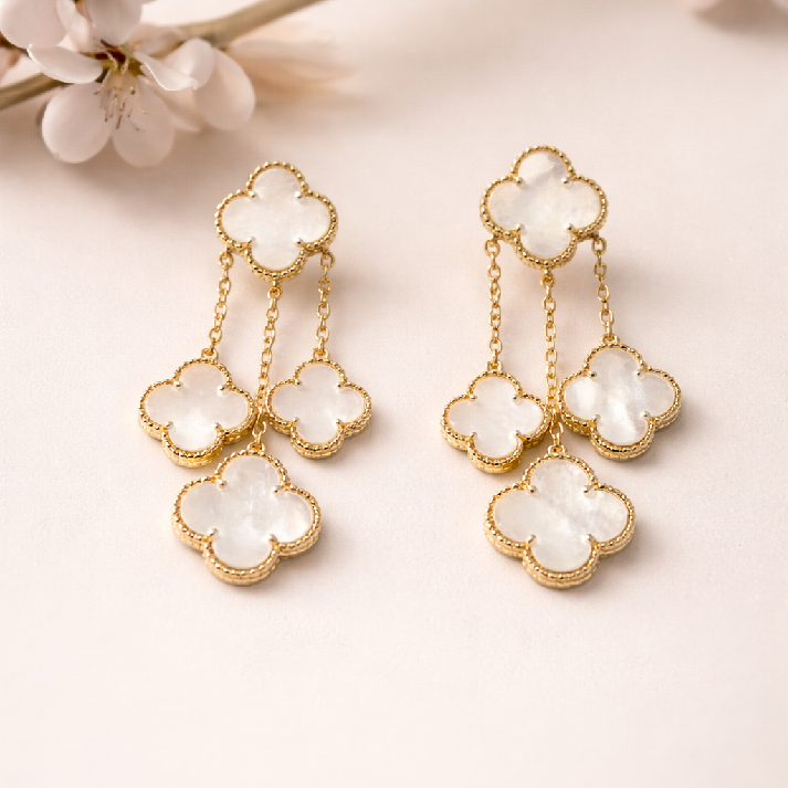 Ivory Clover Cascade Earrings