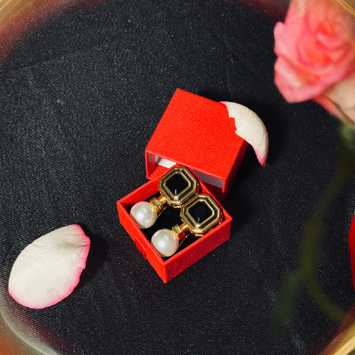 Royal Pearl Hexa Drop Earrings – Emerald Green, Royal Blue, Blush Pink, Champagne Gold & Classic Black