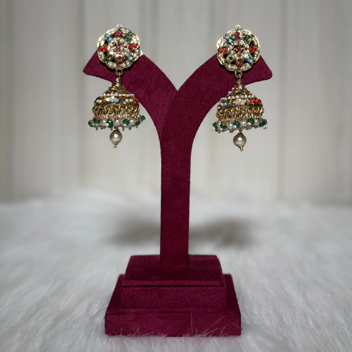 Royal Multicolor Kundan Pearl Jhumka Earrings