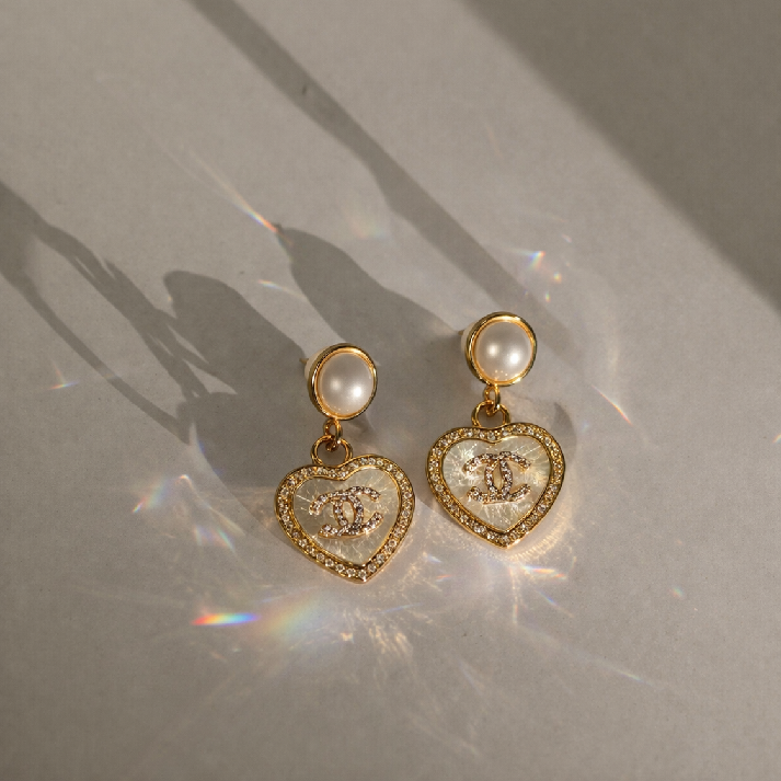Golden Pearl Heart Drop Earrings