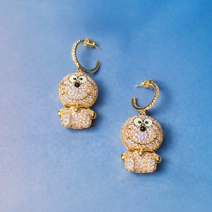 Crystal Cartoon Character Hoop Drop Earrings