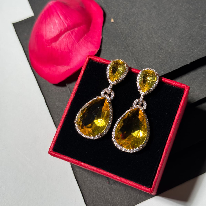 Royal Amber Teardrop Crystal Earrings | noore by neetu kaushal