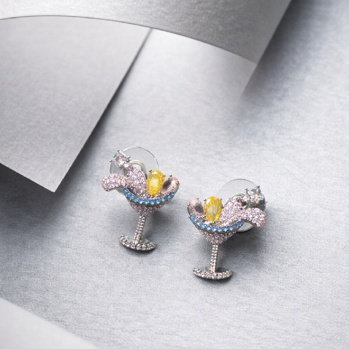 Crystal Embellished Cocktail Glass Statement Earrings