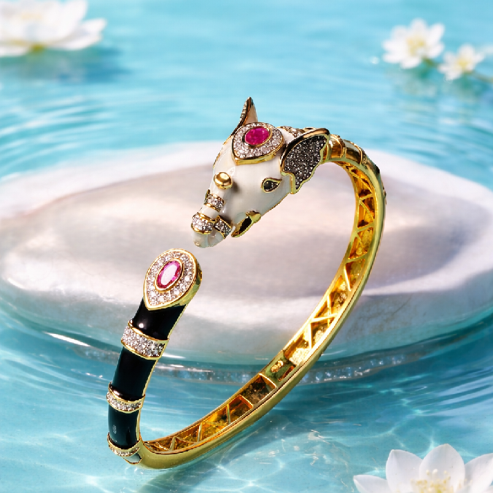 Luxury Enamel Elephant Designer Girls Bracelet with Crystal Detail