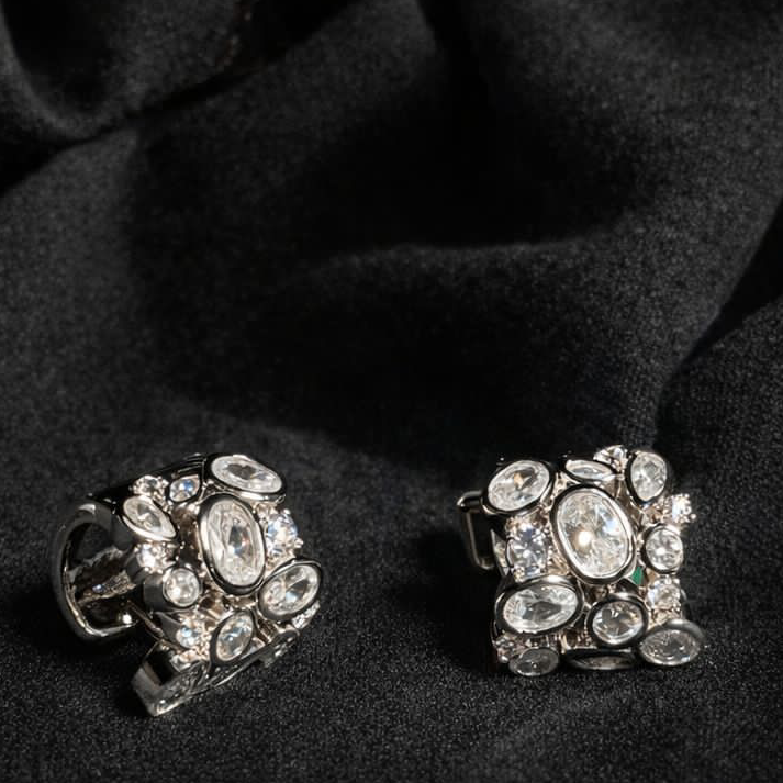 Midnight Crystal Cluster Statement Earrings – Noore by Neetu Kaushal ✨