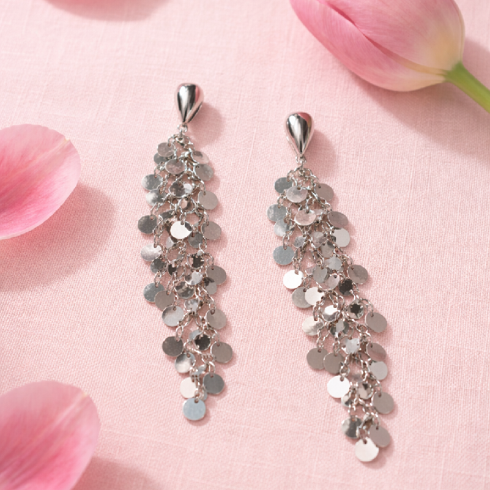 Silver Cascading Disc Tassel Earrings