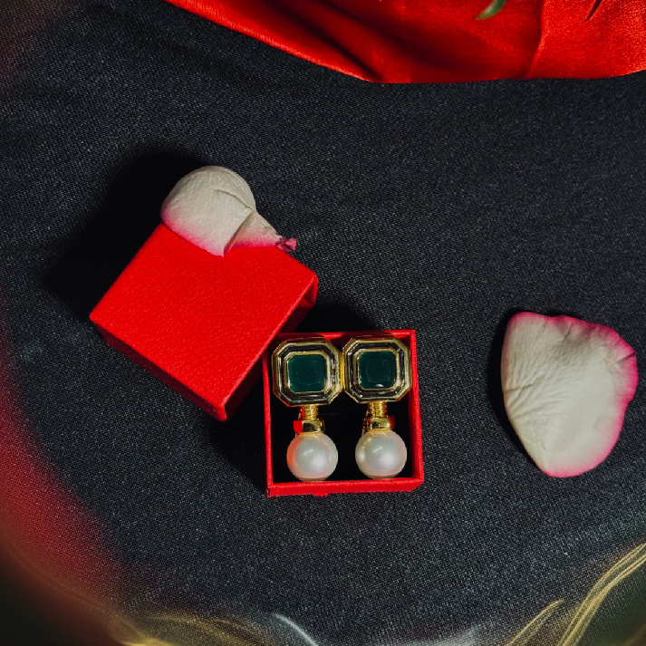 Royal Pearl Hexa Drop Earrings – Emerald Green, Royal Blue, Blush Pink, Champagne Gold & Classic Black