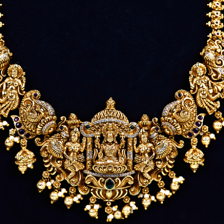 Divine Heritage Antique Gold Temple Necklace with Goddess Motif