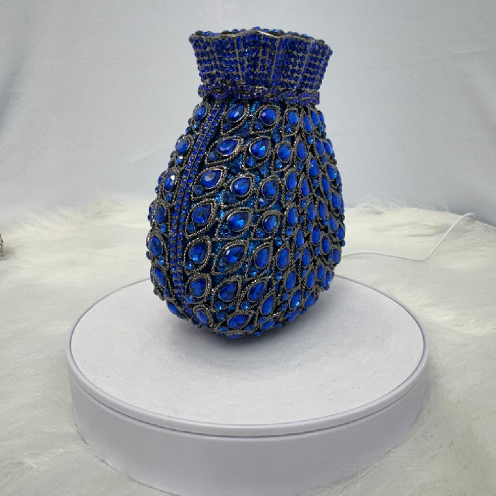 Royal Blue Crystal Potli Clutch – Noore by Neetu Kaushal
