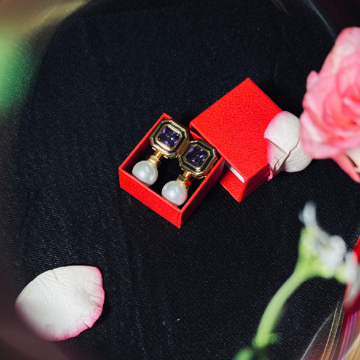 Royal Pearl Hexa Drop Earrings – Emerald Green, Royal Blue, Blush Pink, Champagne Gold & Classic Black