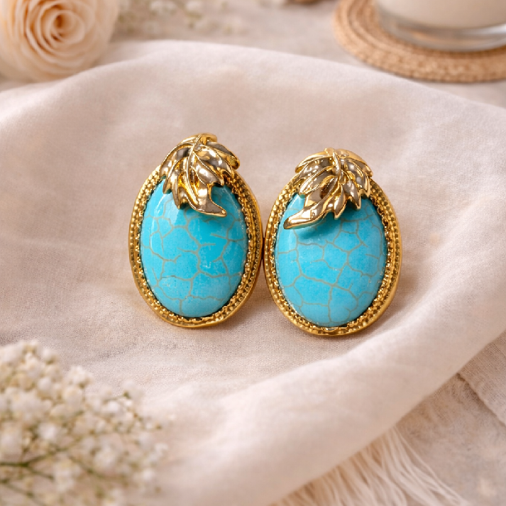 Vintage Turquoise Oval Statement Earrings